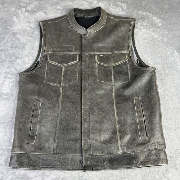 Milwaukee Leather Vest Mens L Gray Distressed Motorcycle Concealed Carry ML13513 - Picture 1 of 16